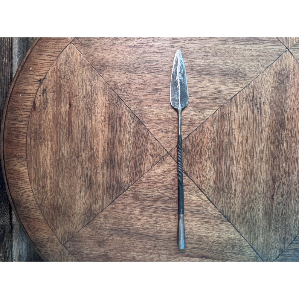 Hand Forged Iron Spearhead Leaf Blade Twisted Neck Medieval Style Decor vintage